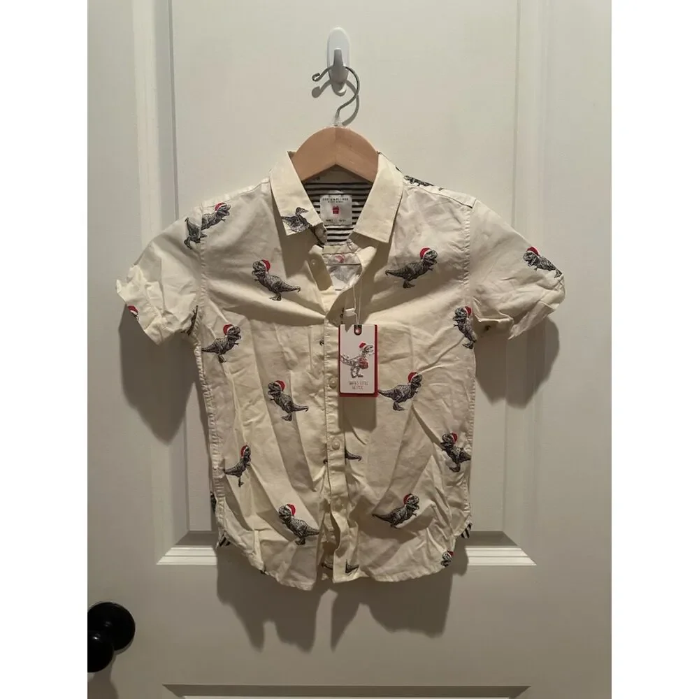 Denim Flower Ricky Singh Christmas Dinosaur Button Down Shirt Size 7
